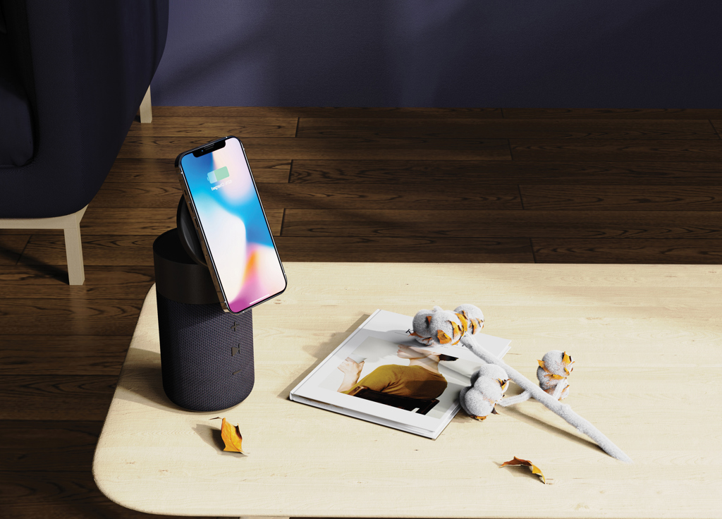 Urban Vitamin Anaheim 10W Bluetooth-Lautsprecher mit 15W-Wireless-Charger, recyceltes ABS/RPET