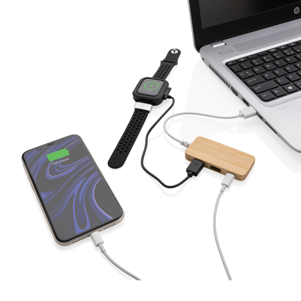 Bambus USB 2.0 Hub, 2x USB-A + USB-C, PVC-frei – braun Bambus USB 2.0 Hub, 2x USB-A + USB-C, PVC-frei – braun