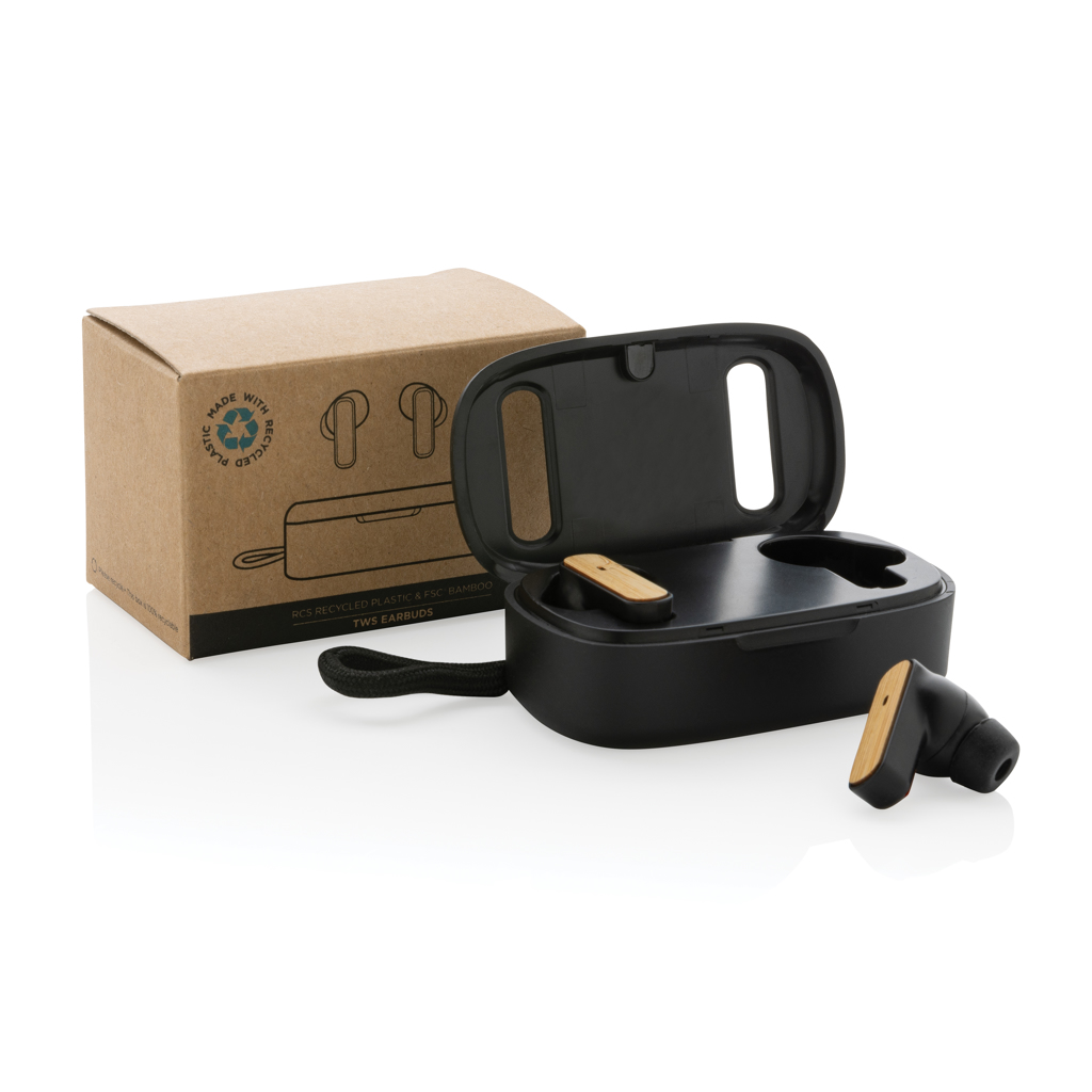 XD Collection TWS-Ohrhörer aus Bambus und recyceltem ABS – bedruckbar