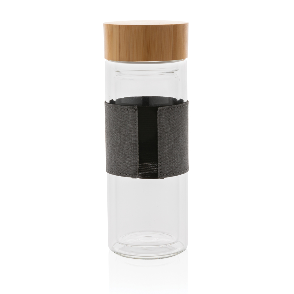 Borosilikatglasflasche Bambusdeckel doppelwandig transparent