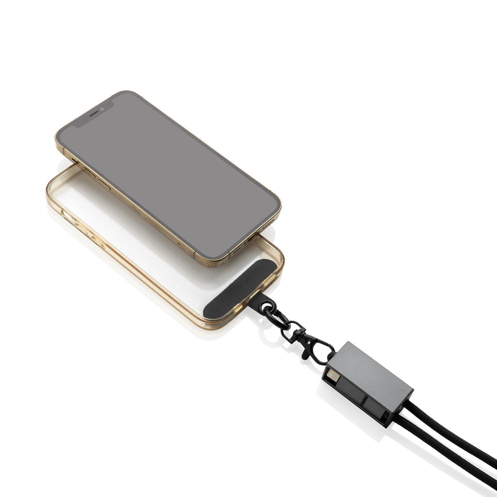 RCS-zertifiziertes RPET 60W Dual-Ladekabel USB-C/iOS – grau