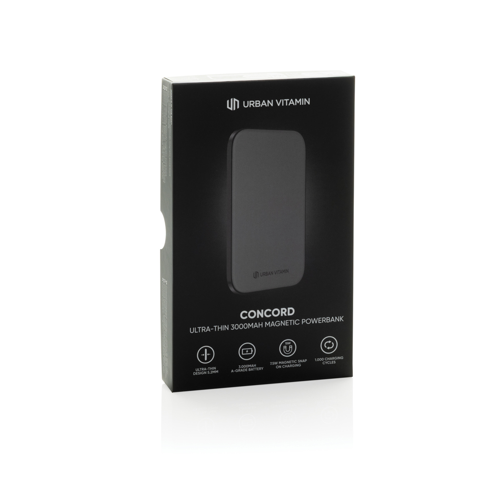 Urban Vitamin Concord ultradünne Powerbank 3.000 mAh mit kabellosem Laden – mit Logo bedruckbar