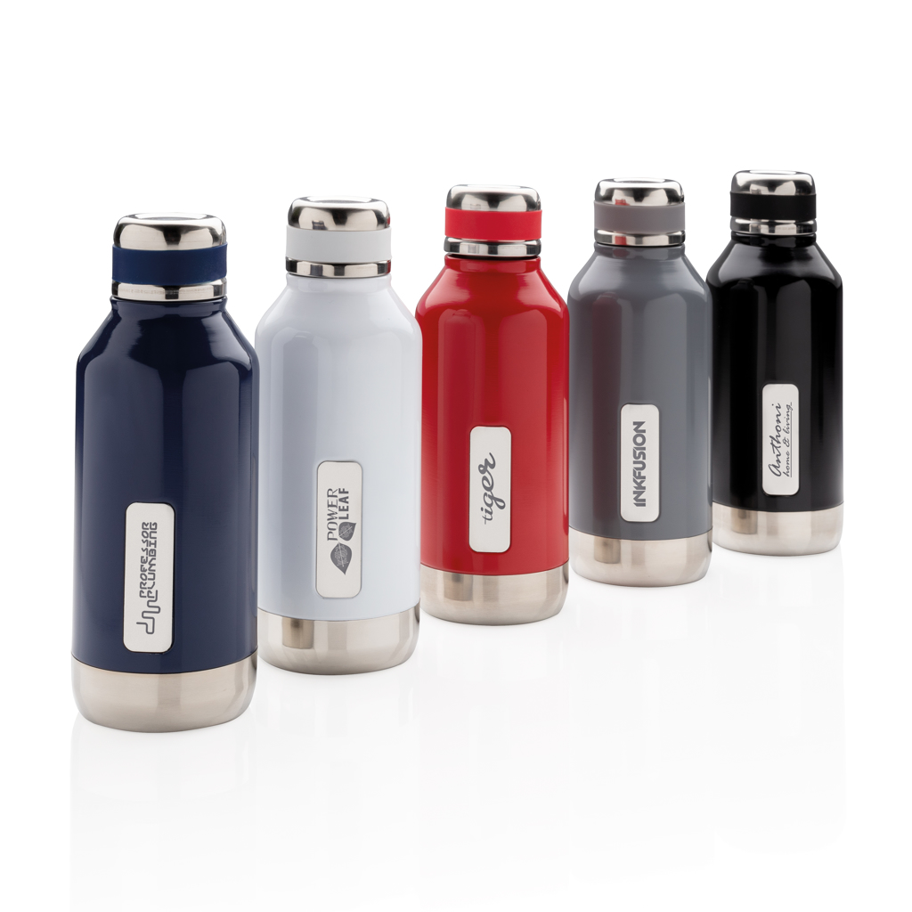 XD Collection Vakuumflasche 500 ml mit Logoplatte, auslaufsicher, Edelstahl XD Collection Vakuumflasche 500 ml mit Logoplatte, auslaufsicher, Edelstahl