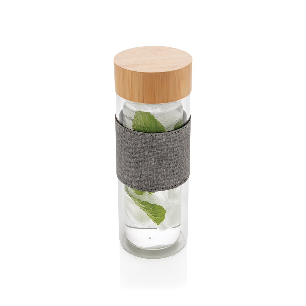 Borosilikatglasflasche Bambusdeckel doppelwandig transparent