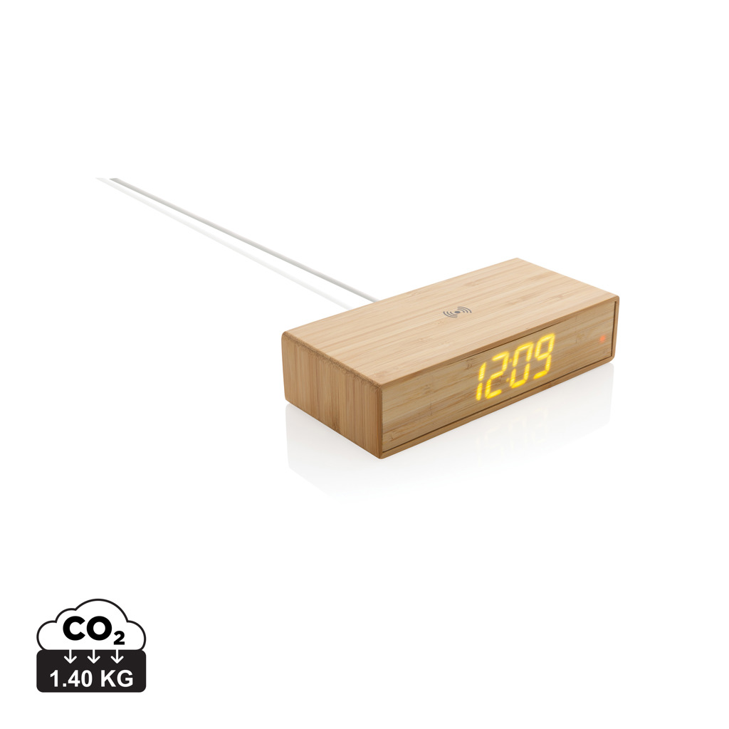Bambus-Qi Wecker mit 5W Wireless Charger – braun