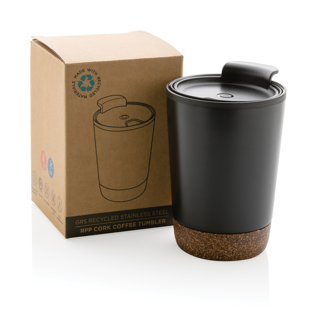 XD Collection RCS Edelstahl-Kaffeebecher mit Kork, 300 ml, mit Logo bedruckbar XD Collection RCS Edelstahl-Kaffeebecher mit Kork, 300 ml, mit Logo bedruckbar
