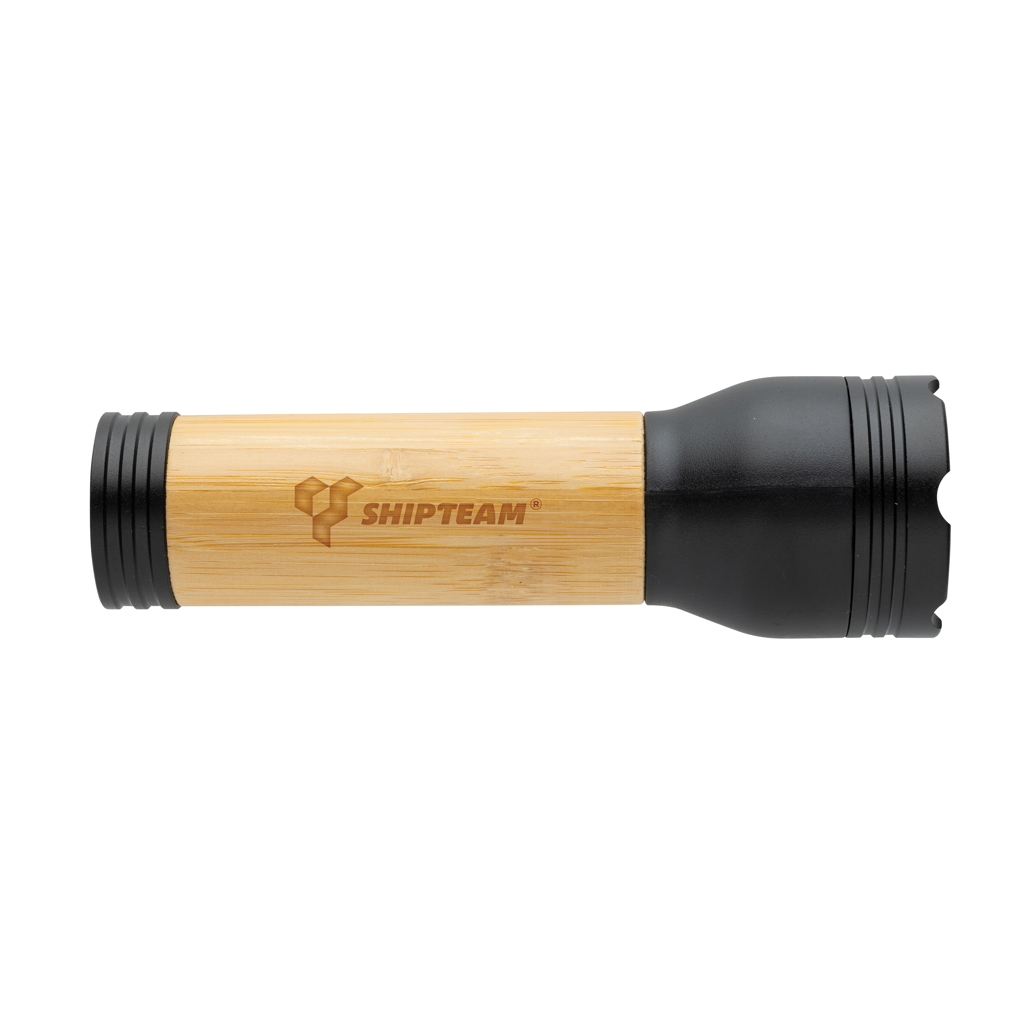 Lucid 3W USB-Taschenlampe aus FSC-Bambus und recyceltem ABS – mit Logo bedruckbar