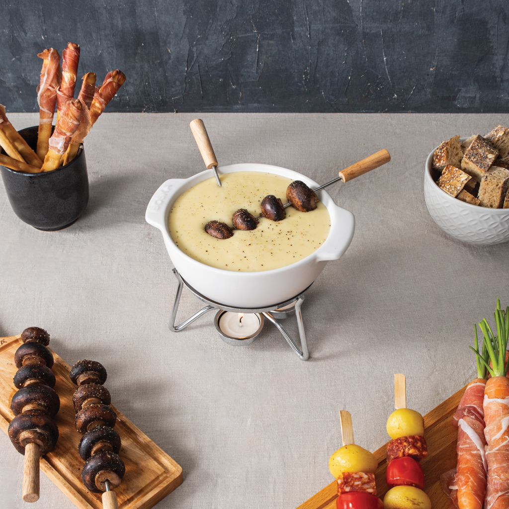 BOSKA Käse-Fondue-Set Party 750 ml Keramik weiß bedruckbar BOSKA Käse-Fondue-Set Party 750 ml Keramik weiß bedruckbar