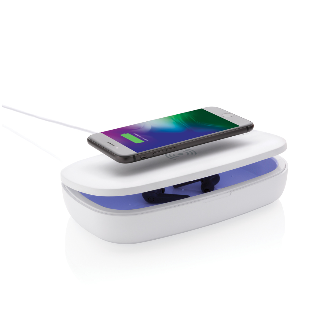 UV-C Sterilisator Box & 5W Qi-Charger, quecksilberfrei weiß UV-C Sterilisator Box & 5W Qi-Charger, quecksilberfrei weiß