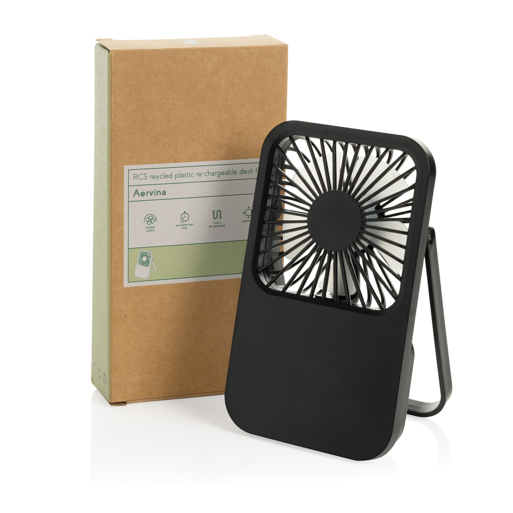Aervina Tischventilator mit Akku, USB-C, 58% recyceltes ABS, mit Logo bedruckbar (XD Collection)