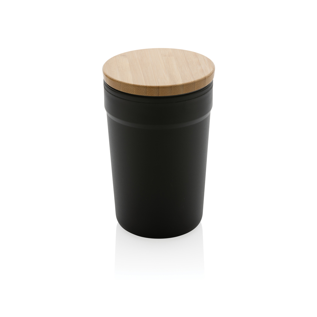 Becher PURE, weiß – Elegantes Event-Geschenk mit Bambusdeckel