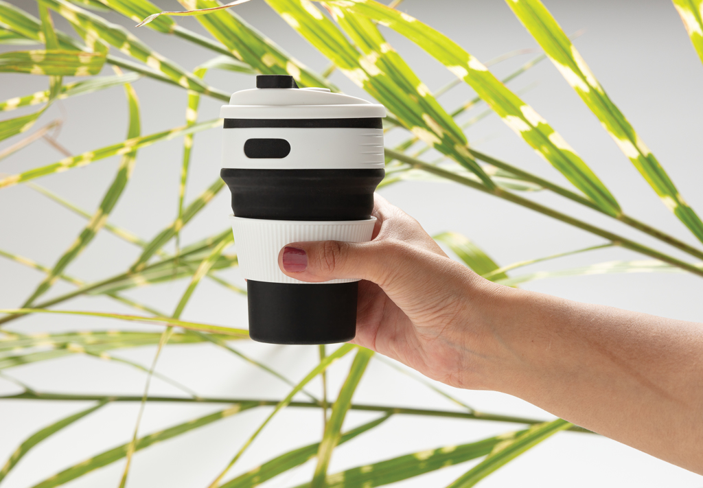 Faltbarer Silikon-Becher 350 ml, BPA-frei, bedruckbar