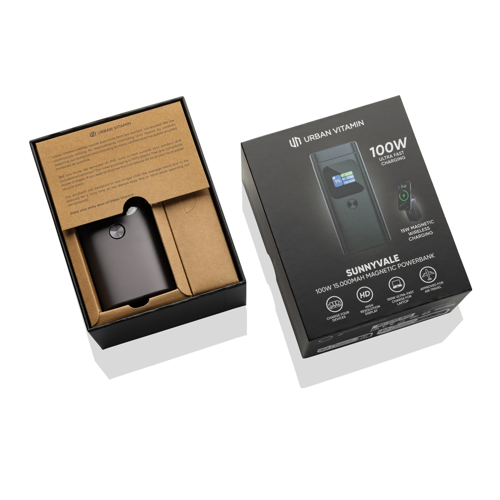 Powerbank 100W 15000mAh Magnet-Stand, PVC-frei grau Powerbank 100W 15000mAh Magnet-Stand, PVC-frei grau