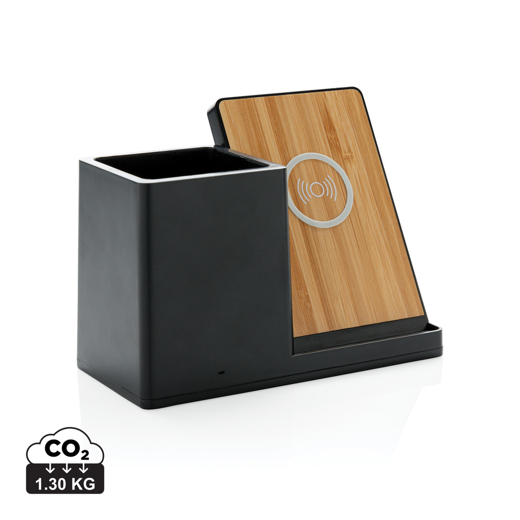 Ontario Wireless Charger 10W mit Stiftehalter aus FSC-Bambus und RCS-ABS Ontario Wireless Charger 10W mit Stiftehalter aus FSC-Bambus und RCS-ABS