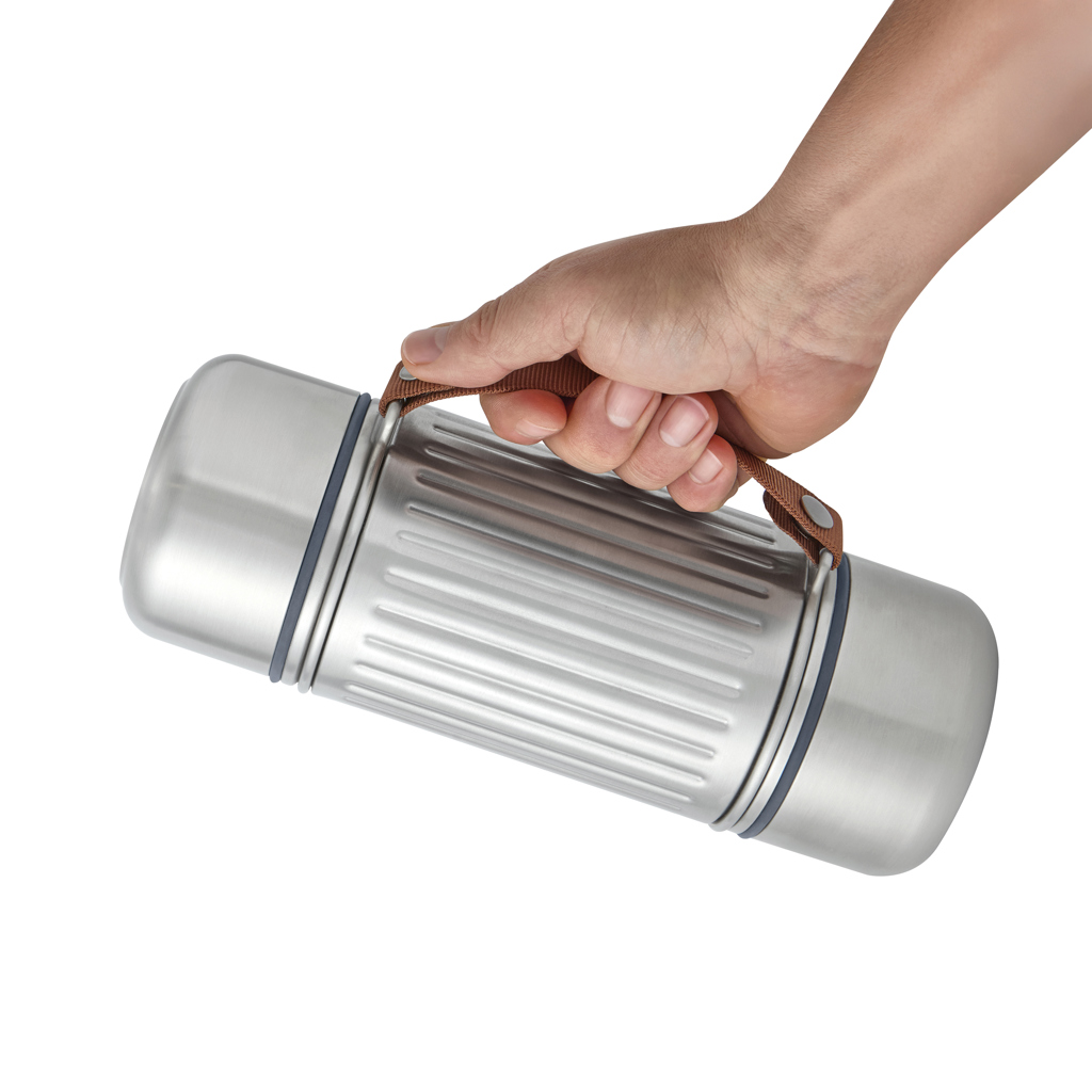 Black+Blum Explorer Flasche Duo 1L Edelstahl Vakuum mit 2 Bechern – mit Logo veredelbar