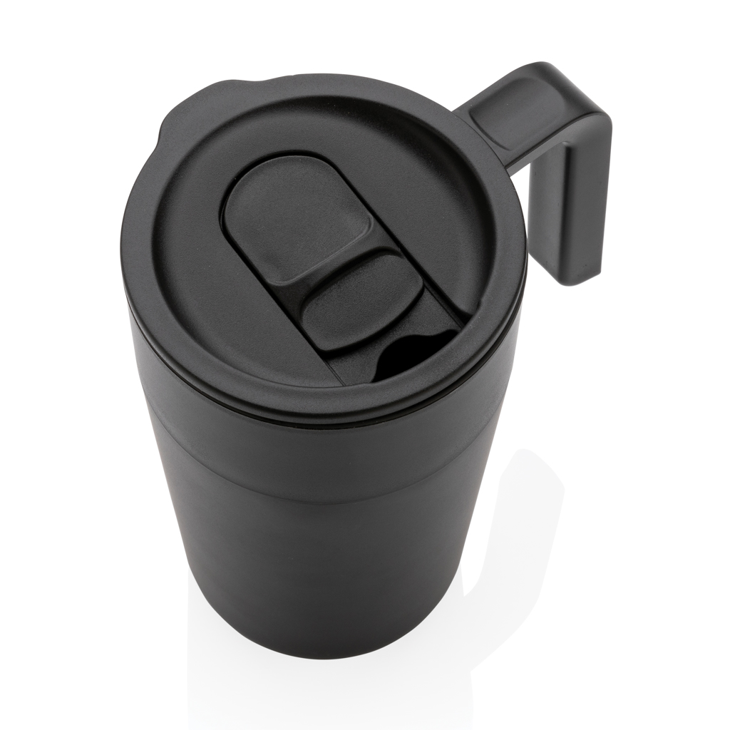 XD Collection GRS recycelter PP-Becher mit Griff 480 ml, Edelstahl, BPA-frei