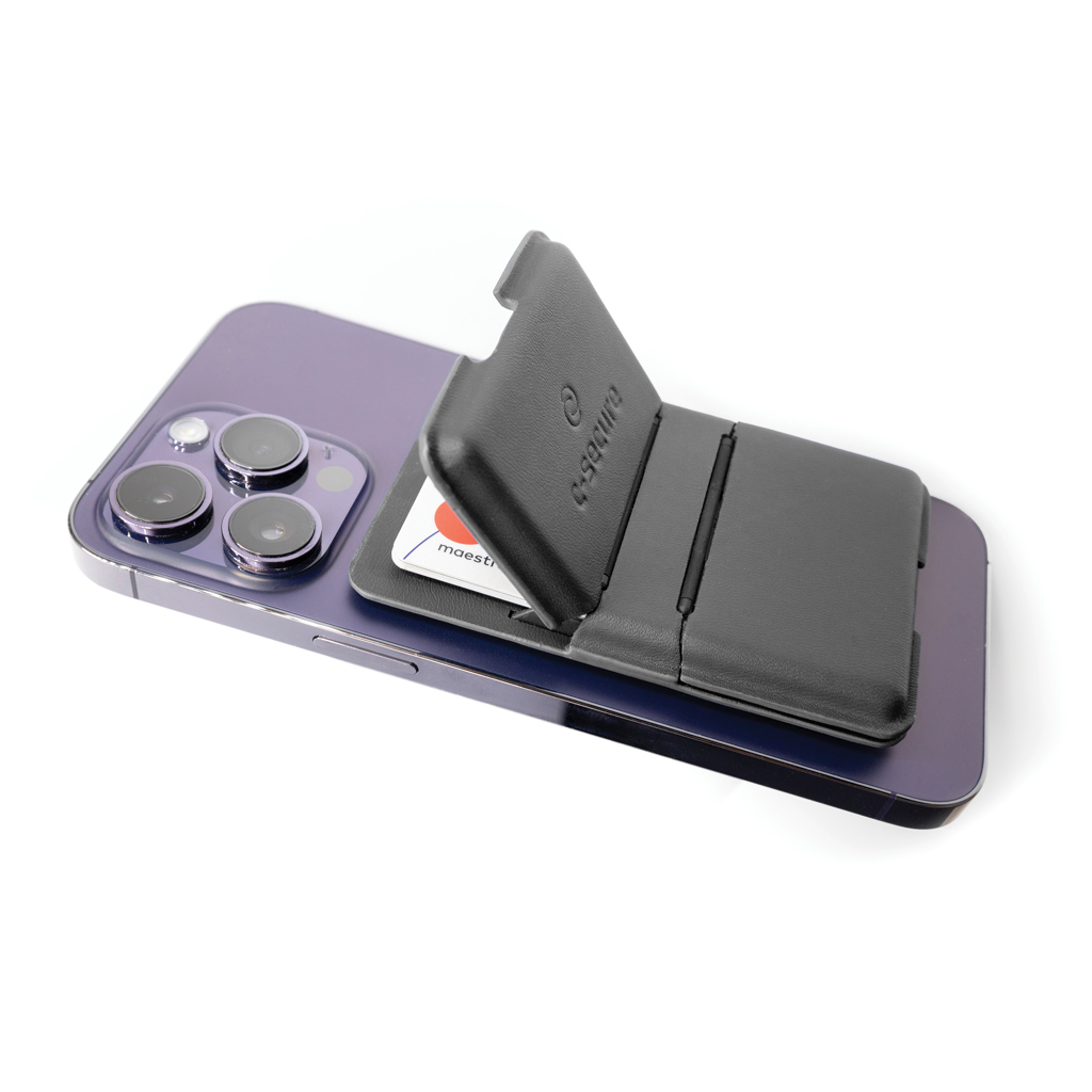 MagSafe iPhone RFID Kartenetui Ständer PU – schwarz MagSafe iPhone RFID Kartenetui Ständer PU – schwarz