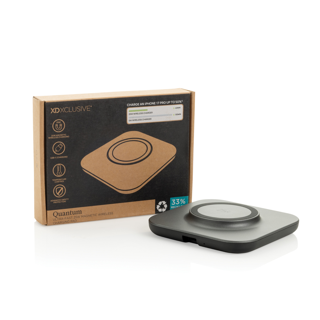 XD Xclusive Quantum 25W magnetisches Wireless-Charging-Pad – recyceltes ABS, bedruckbar