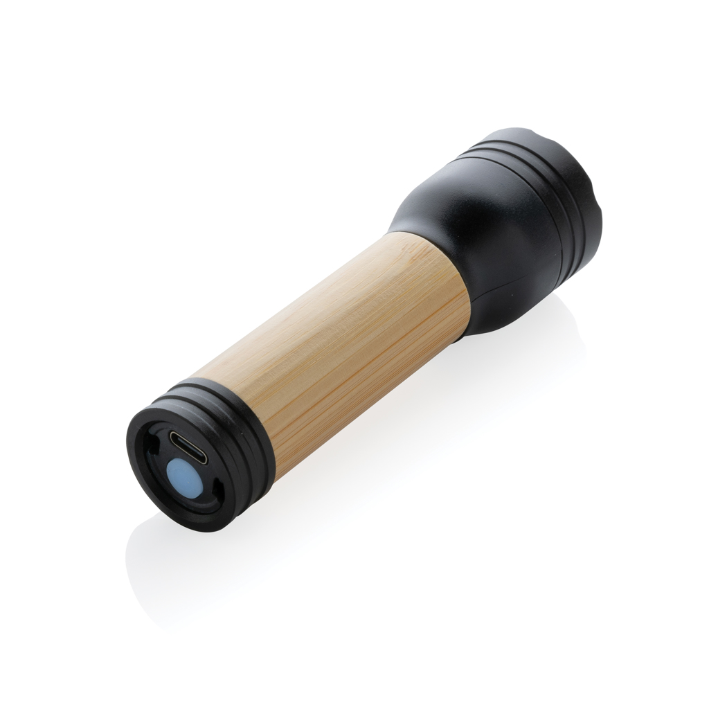 XD Collection Lucid 1W USB-C Taschenlampe aus FSC-Bambus und RCS-recyceltem ABS