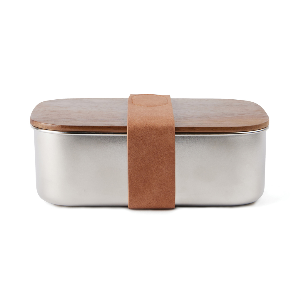 VINGA Ciro Lunchbox aus 39 % RCS-recyceltem Edelstahl mit FSC-Akazienholz-Deckel