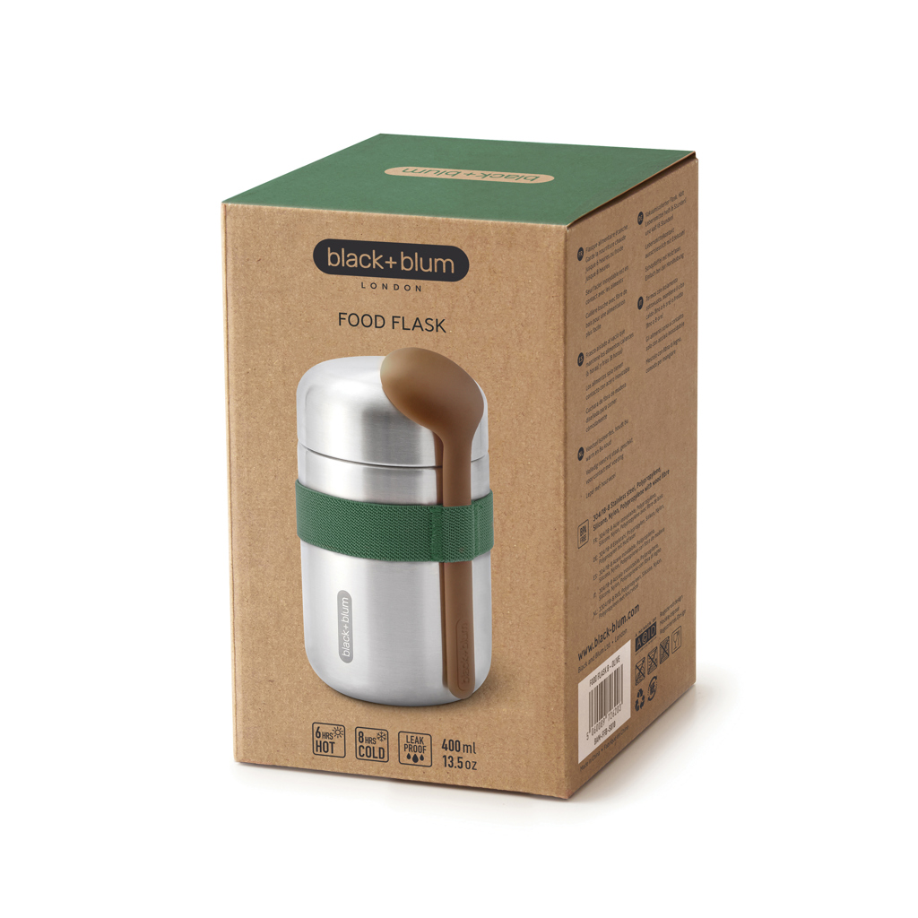 Black+Blum Food Flask 400 ml — vakuumisolierte Edelstahl-Thermobox mit Schöpflöffel Black+Blum Food Flask 400 ml — vakuumisolierte Edelstahl-Thermobox mit Schöpflöffel