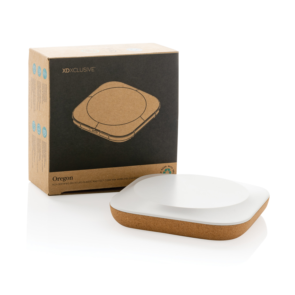 Oregon Wireless-Charger 10W aus FSC-Kork und recyceltem ABS, bedruckbar