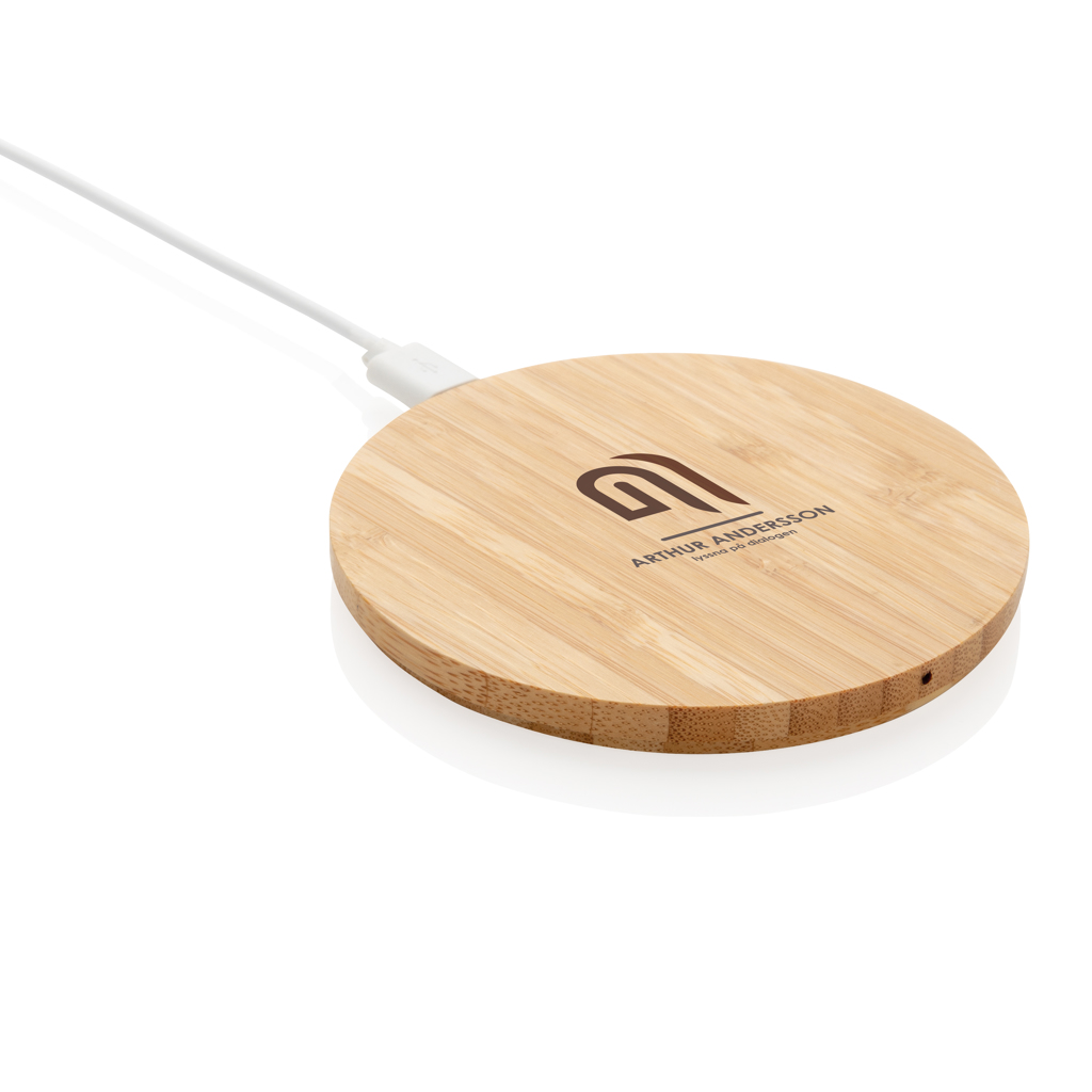 XD Collection Wireless Charger Bambus FSC 5W, rund - mit Logo bedruckbar