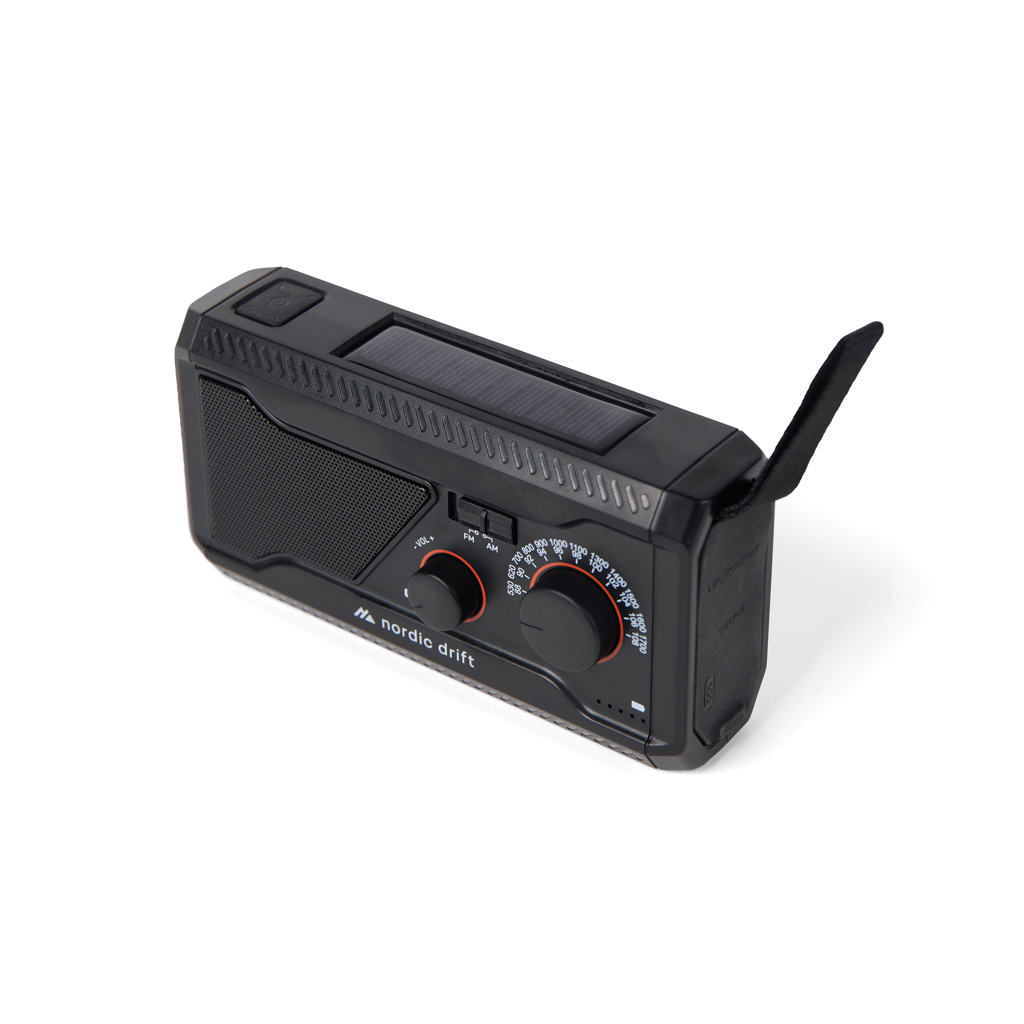 Nordic Drift Titan Notfallradio IPX4 mit Handkurbel, Solarpanel und 4000-mAh-Powerbank – mit Logo bedruckbar Nordic Drift Titan Notfallradio IPX4 mit Handkurbel, Solarpanel und 4000-mAh-Powerbank – mit Logo bedruckbar