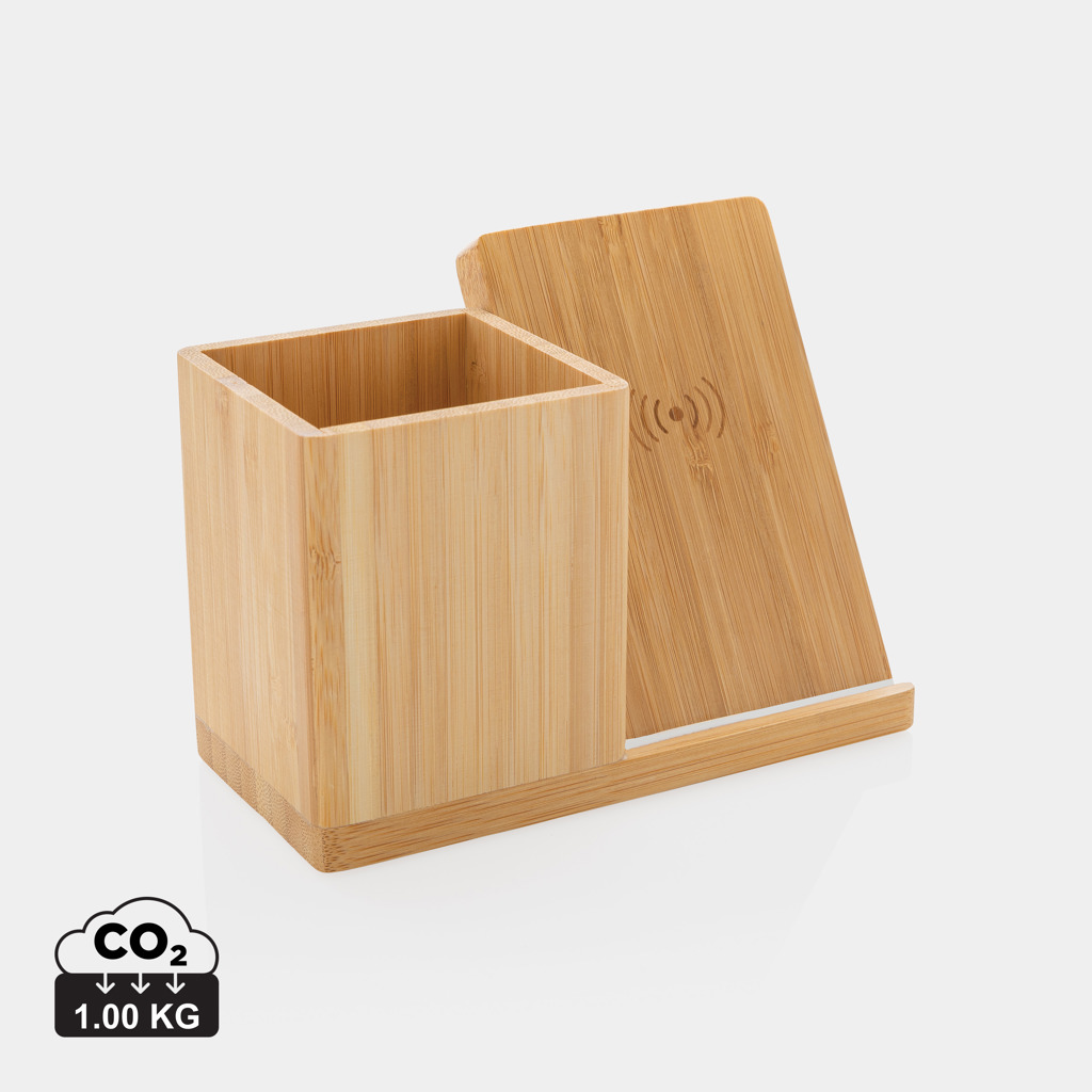 BambooCharge Calgary 10W Ladegerät mit Stifthalter – Innovatives Eventgeschenk mit Logo