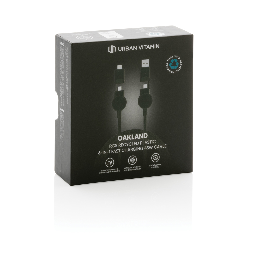 Oakland 6-in-1 Schnellladekabel RCS PET TPE 45W Werbegeschenk mit Logo