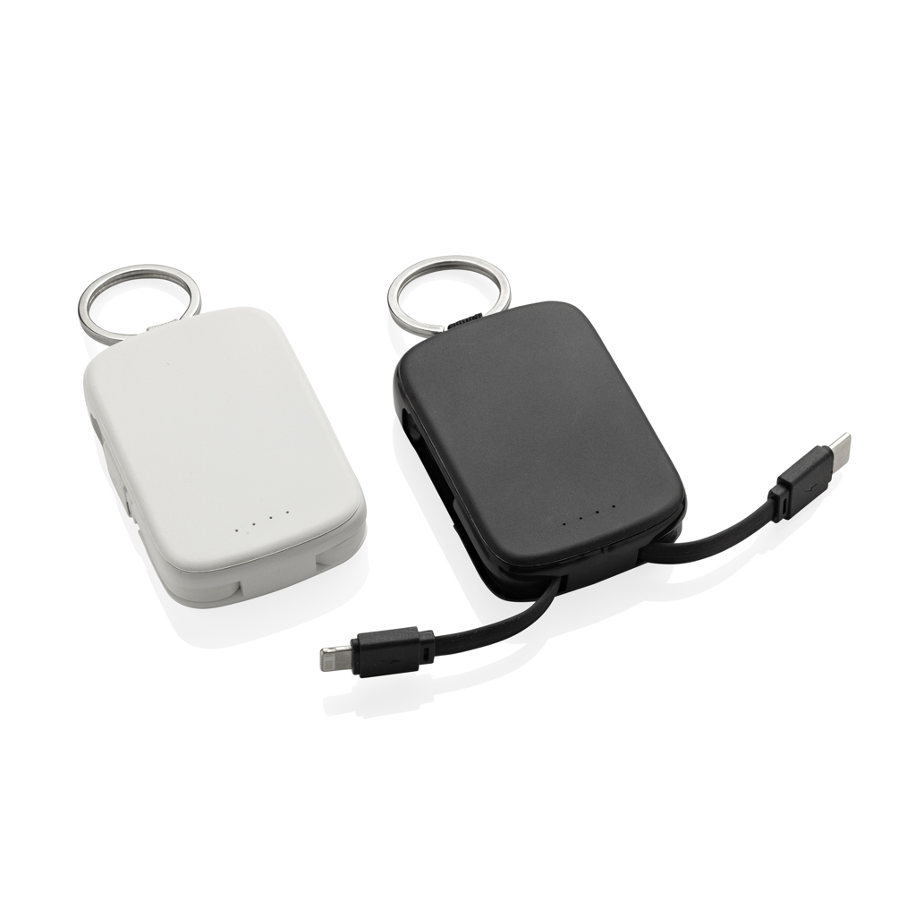 XD Collection Nexo Schlüsselanhänger-Powerbank 2.000 mAh mit Lightning- und USB-C-Kabel – bedruckbar