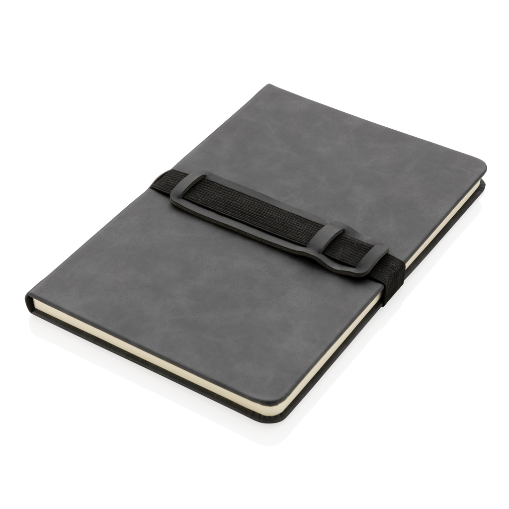 Business Hardcover Notizbuch mit Stift-/Handyhalter, grau