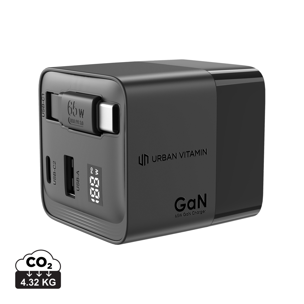 RCS‑zert. recyceltes 65W GaN USB‑C Ladegerät – schwarz