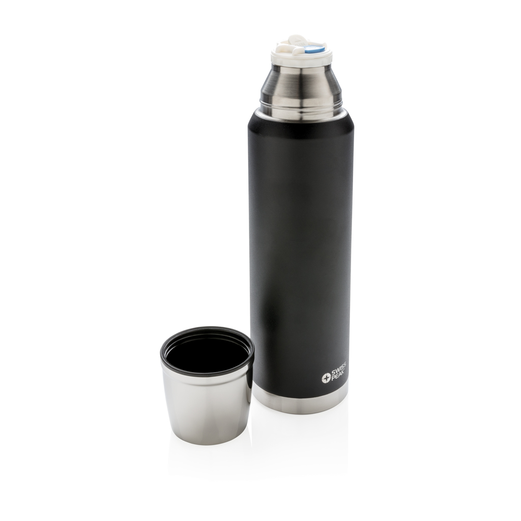 Edelstahl Isolierflasche 1L, 8h heiß/24h kalt – schwarz