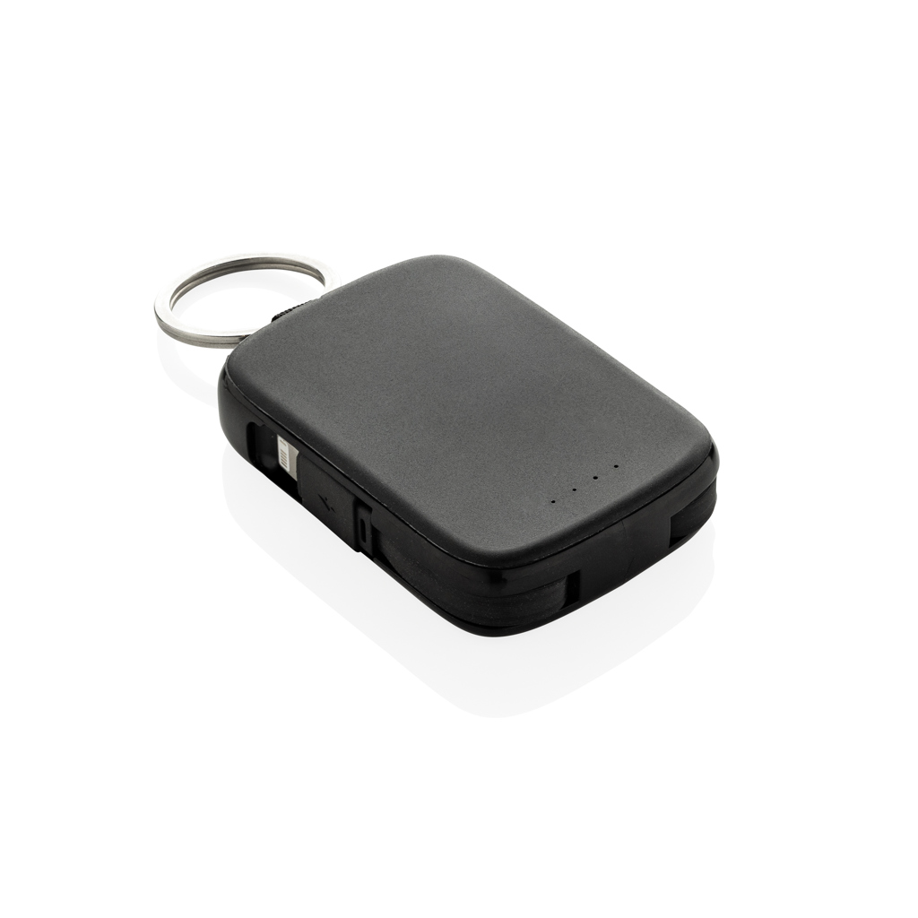 XD Collection Nexo Schlüsselanhänger-Powerbank 2.000 mAh mit Lightning- und USB-C-Kabel – bedruckbar