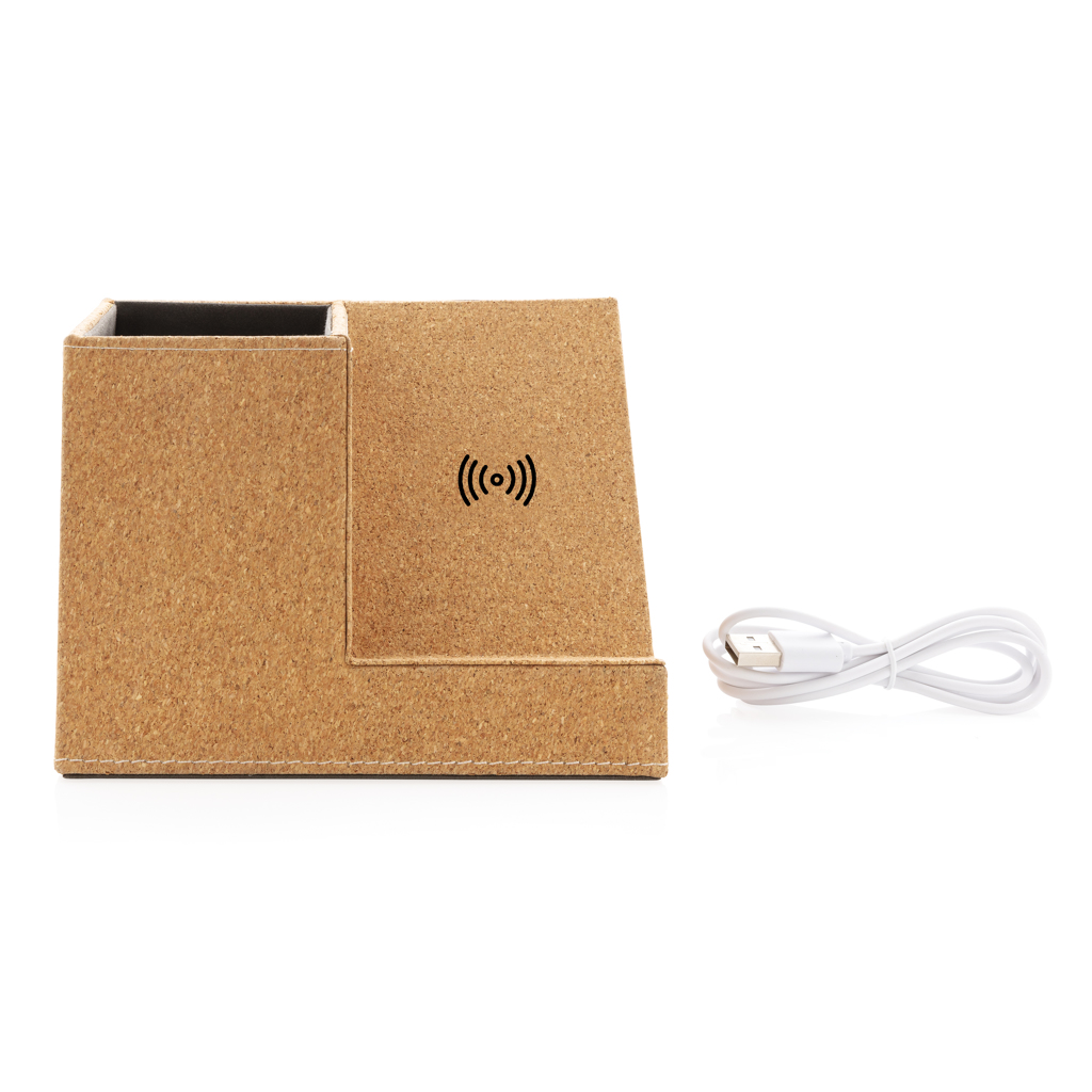 Kork Stiftehalter Qi 5W Charger, 2x USB-A, PVC-frei khaki Kork Stiftehalter Qi 5W Charger, 2x USB-A, PVC-frei khaki