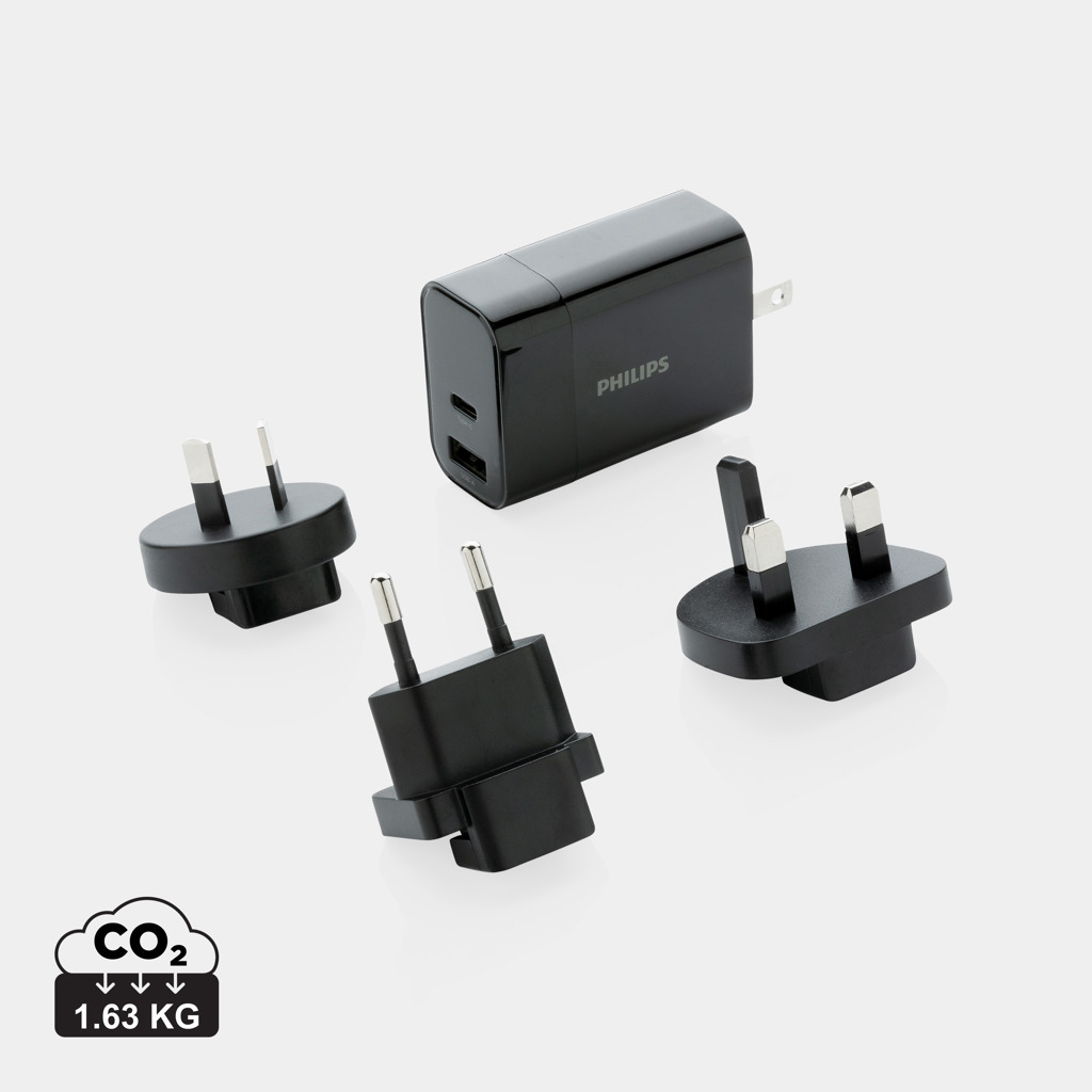 Philips USB-C PD 30W Reiseladegerät, 4 Stecker – schwarz Philips USB-C PD 30W Reiseladegerät, 4 Stecker – schwarz