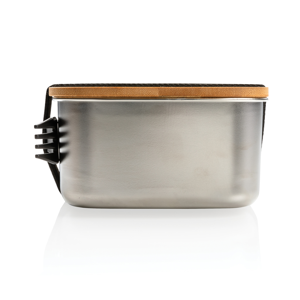 XD Collection Edelstahl-Lunchbox mit Bambus-Deckel und Göffel, 0,9 l – bedruckbar