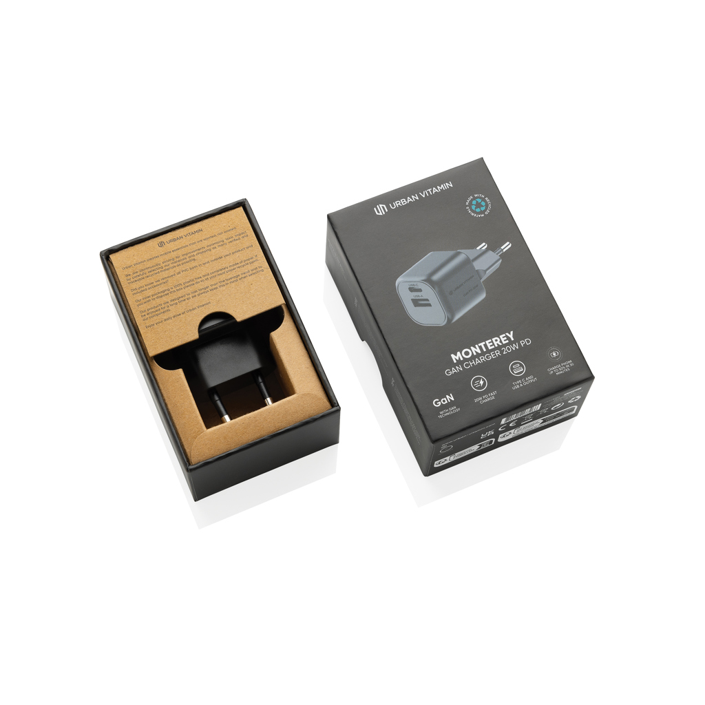 Urban Vitamin Monterey 20W GaN-Ladegerät USB-C PD + USB-A aus 38 % recyceltem PC Urban Vitamin Monterey 20W GaN-Ladegerät USB-C PD + USB-A aus 38 % recyceltem PC