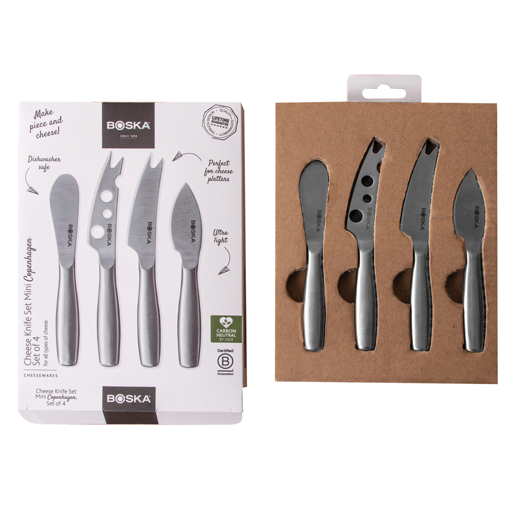 BOSKA Käsemesserset Mini Copenhagen – 4 Edelstahlmesser für harten, weichen und streichfähigen Käse