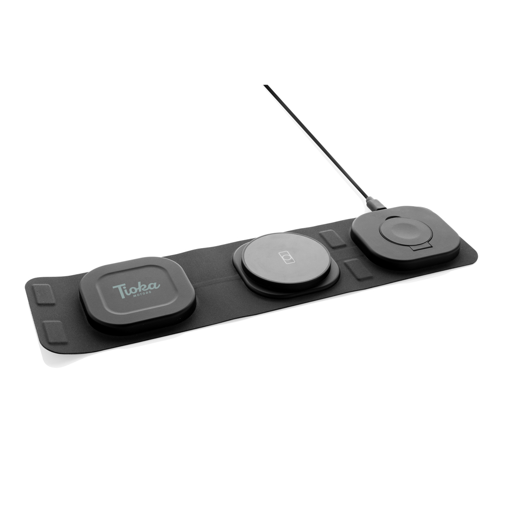 Swiss Peak 3-in-1 Wireless Charger 15W, faltbar, RCS-recycelt