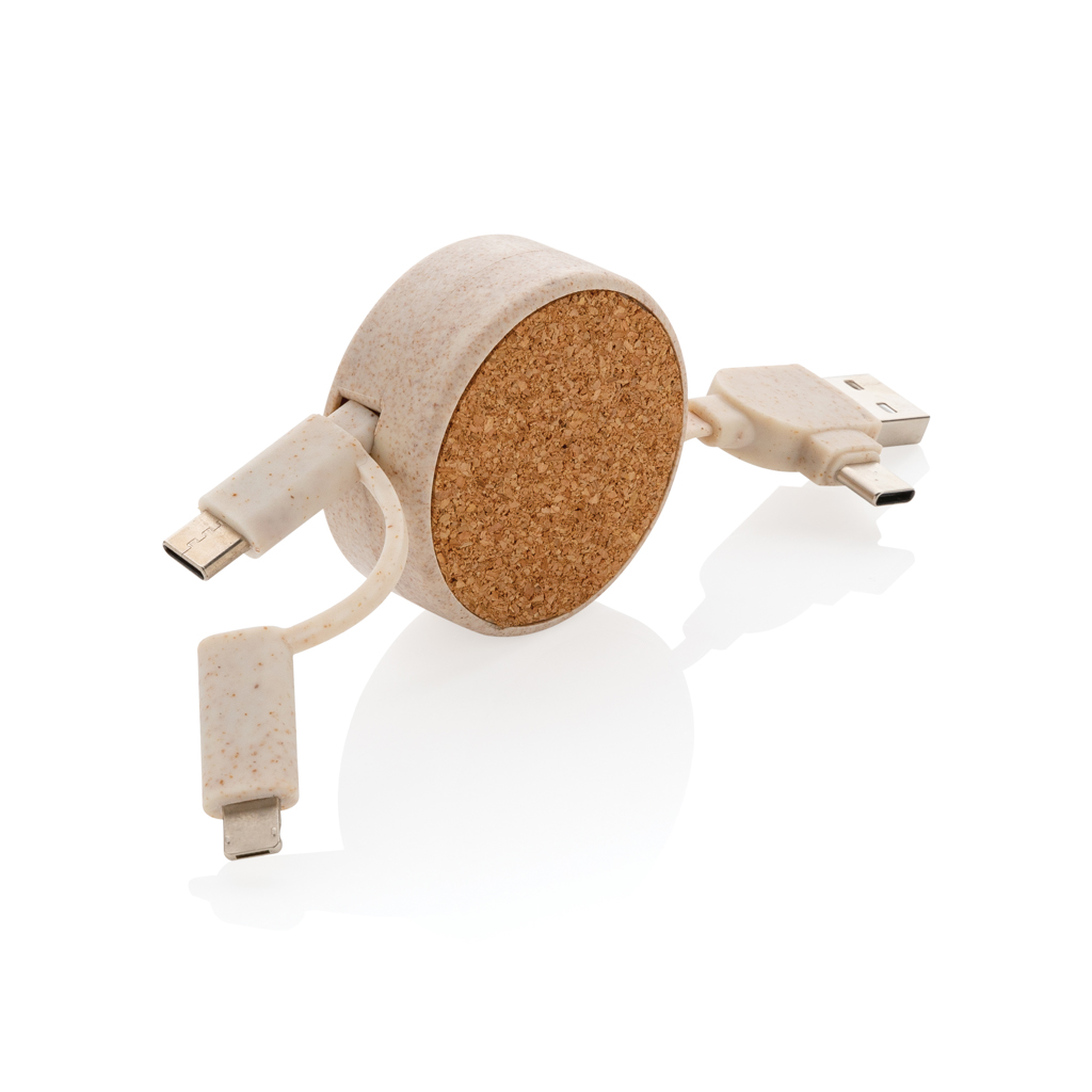 PVC-frei Multi-Ladekabel aus Kork & Weizenstroh, khaki PVC-frei Multi-Ladekabel aus Kork & Weizenstroh, khaki