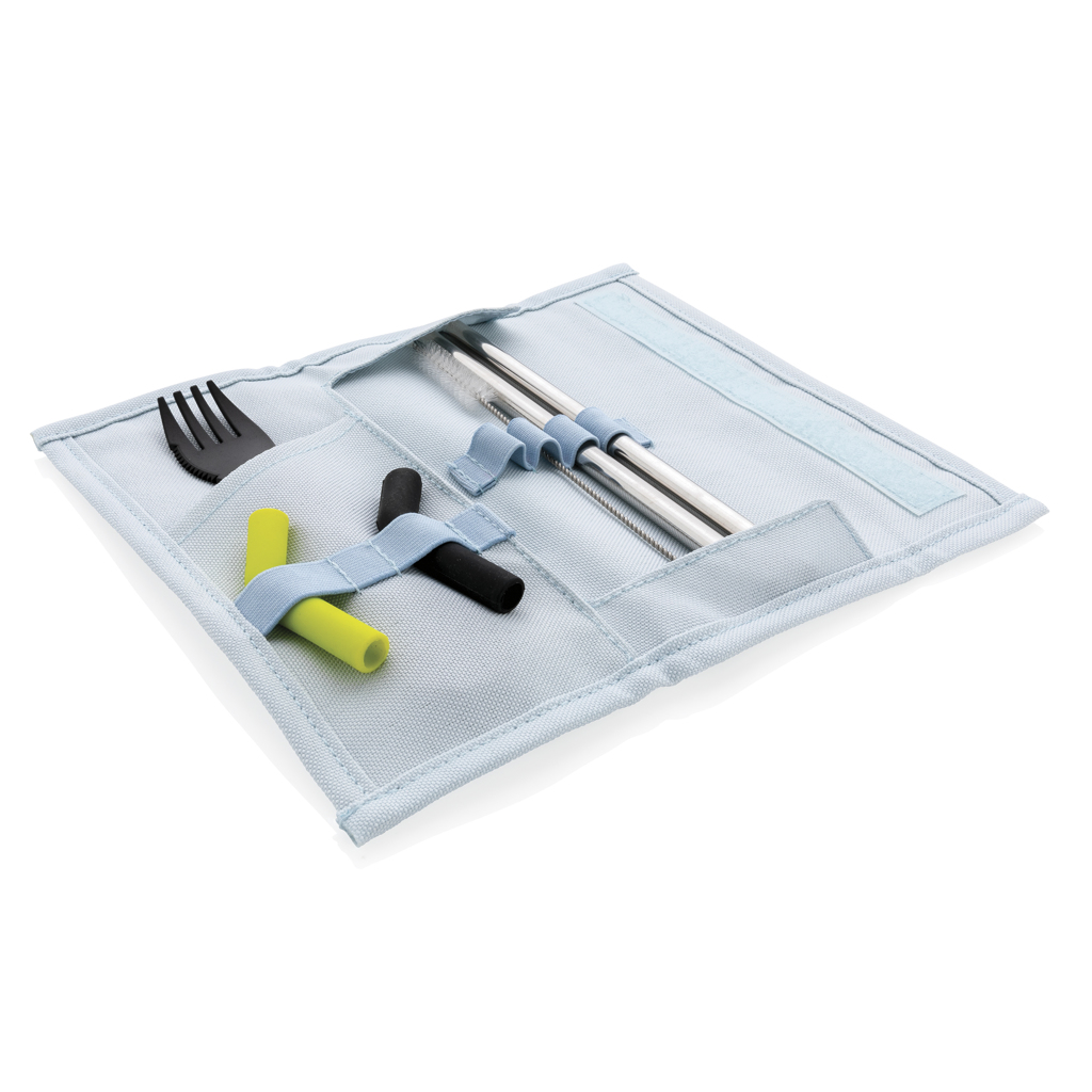 Tierra 2-teiliges Trinkhalm- und Besteckset Edelstahl mit Logo bedrucken