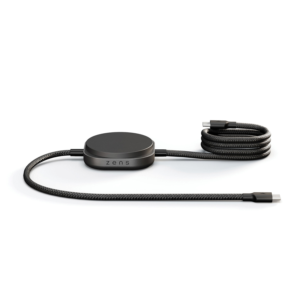 Zens Ladekabel USB C-C Pro 2 – 2-in-1 mit Qi2 15 W kabellos, Aluminium, mit Logo