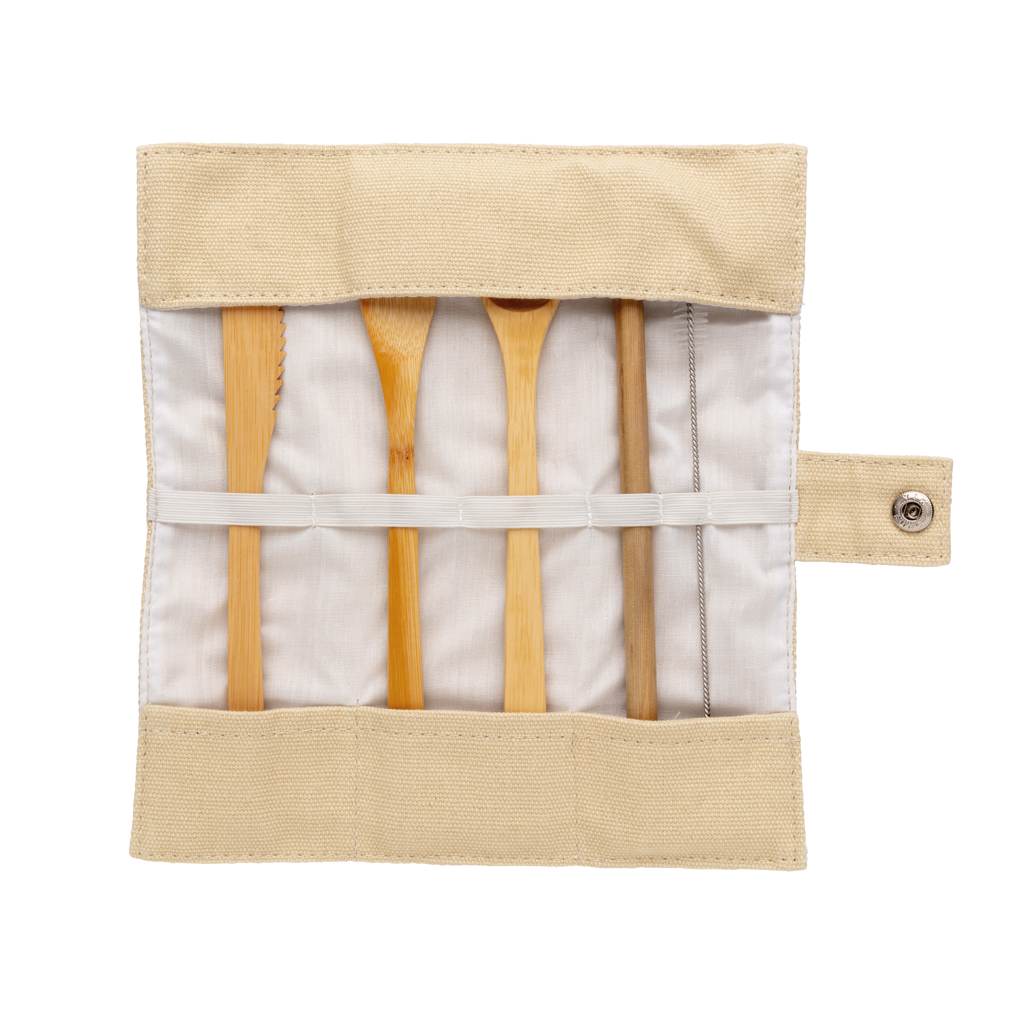 XD Collection Bambus Reisebesteck-Set 5-teilig mit Canvas-Tasche, bedruckbar XD Collection Bambus Reisebesteck-Set 5-teilig mit Canvas-Tasche, bedruckbar
