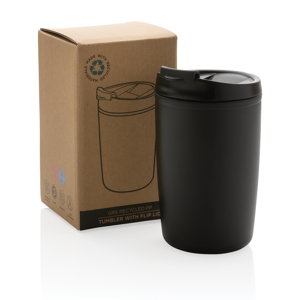 XD Collection GRS Recycling-PP-Becher mit Flip-Deckel, 300 ml