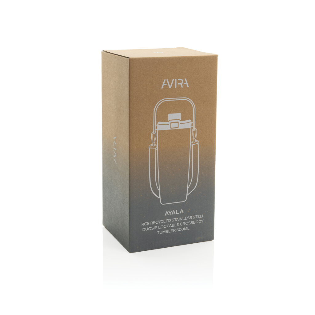 Avira Ayala Crossbody Duosip Becher 600 ml aus RCS-recyceltem Edelstahl mit Logo bedrucken