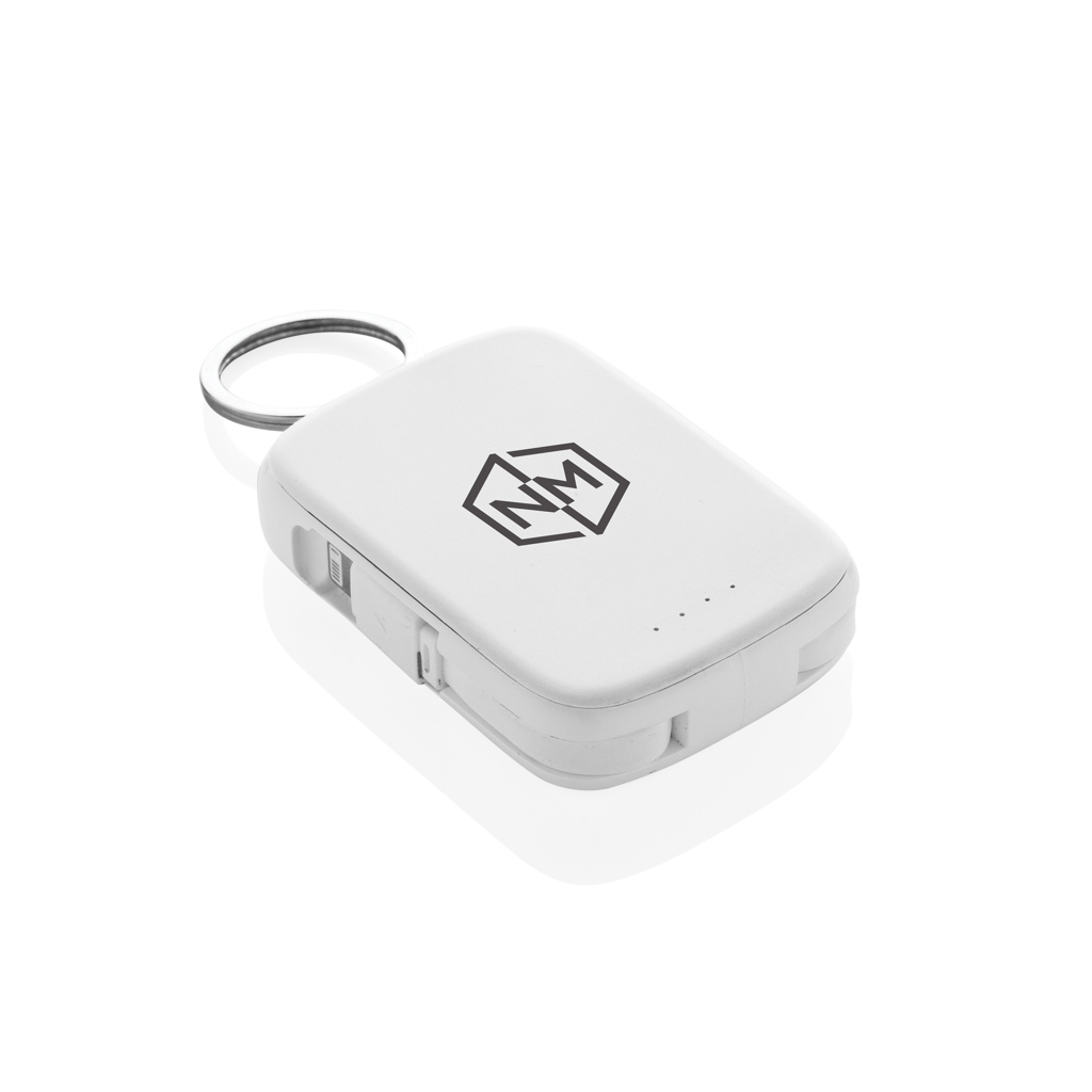 XD Collection Nexo Schlüsselanhänger-Powerbank 2.000 mAh mit Lightning- und USB-C-Kabel – bedruckbar