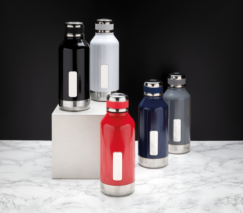 XD Collection Vakuumflasche 500 ml mit Logoplatte, auslaufsicher, Edelstahl