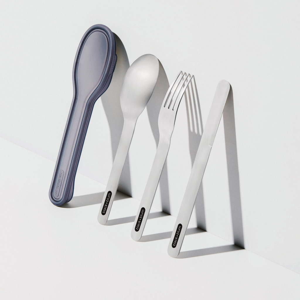 Black+Blum Besteck-Set 3-teilig Edelstahl im PP-Etui, BPA-frei, bedruckbar